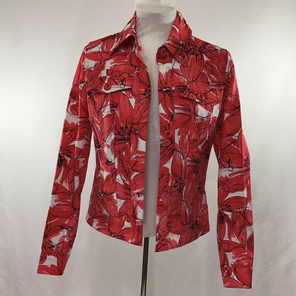 Rafaella Red/White/Black Crop Denim Jacket